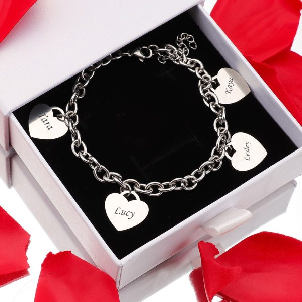 885b76eb-b718-46ca-ba3e-a94ac7dbc9db.jpg Personalized Heart Engraved Bracelet - With 1-5 Charms