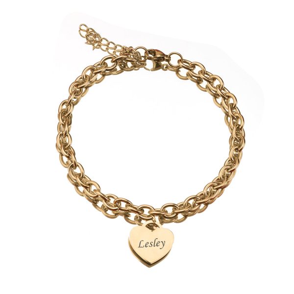 gold-1.jpg Personalized Heart Engraved Bracelet - With 1-5 Charms