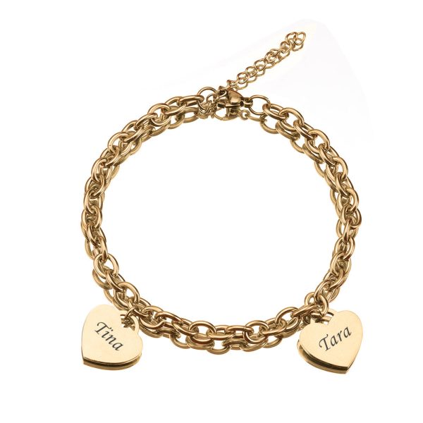 gold-2.jpg Personalized Heart Engraved Bracelet - With 1-5 Charms