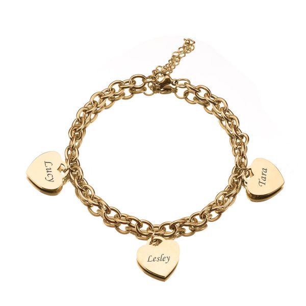 gold-3.jpg Personalized Heart Engraved Bracelet - With 1-5 Charms