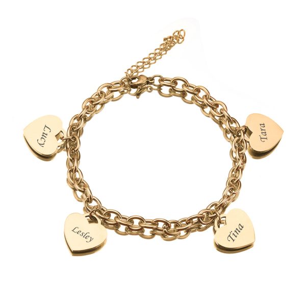 gold-4.jpg Personalized Heart Engraved Bracelet - With 1-5 Charms