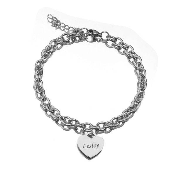 silver-1.jpg Personalized Heart Engraved Bracelet - With 1-5 Charms