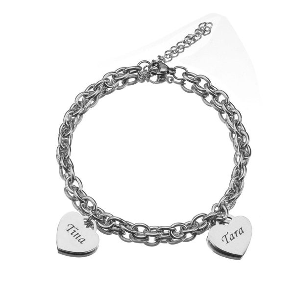 silver-2.jpg Personalized Heart Engraved Bracelet - With 1-5 Charms