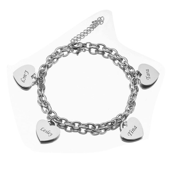 silver-4.jpg Personalized Heart Engraved Bracelet - With 1-5 Charms